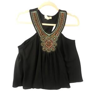 April Swing Black Beaded Sleeveless Top Boho Shirt Top Size Medium